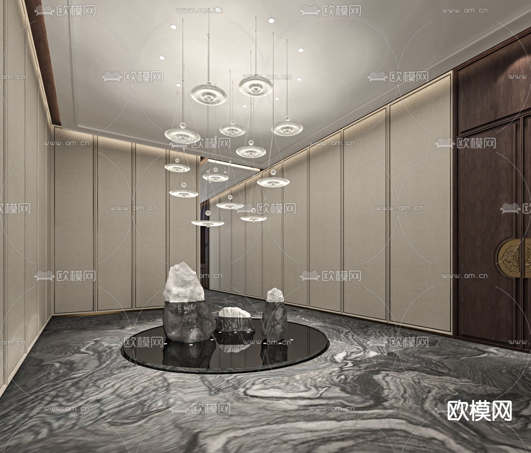 新中式售楼处过道3d模型下载（渲染图3）