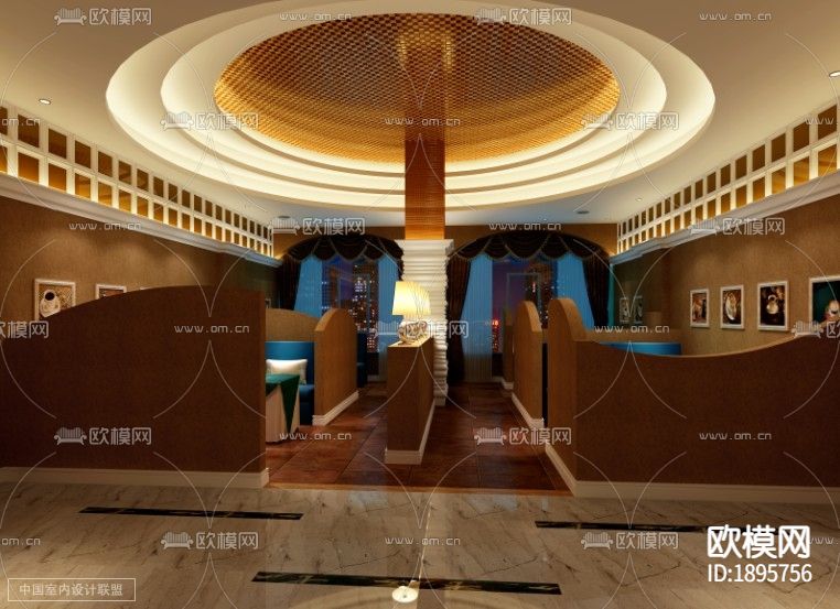 咖啡厅CAD施工图下载（渲染图1）