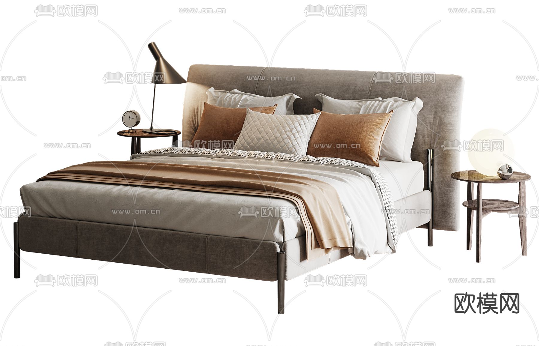 现代布艺双人床3d模型下载