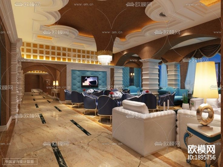 咖啡厅CAD施工图下载（渲染图2）