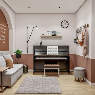  现代钢琴房钢琴su模型 