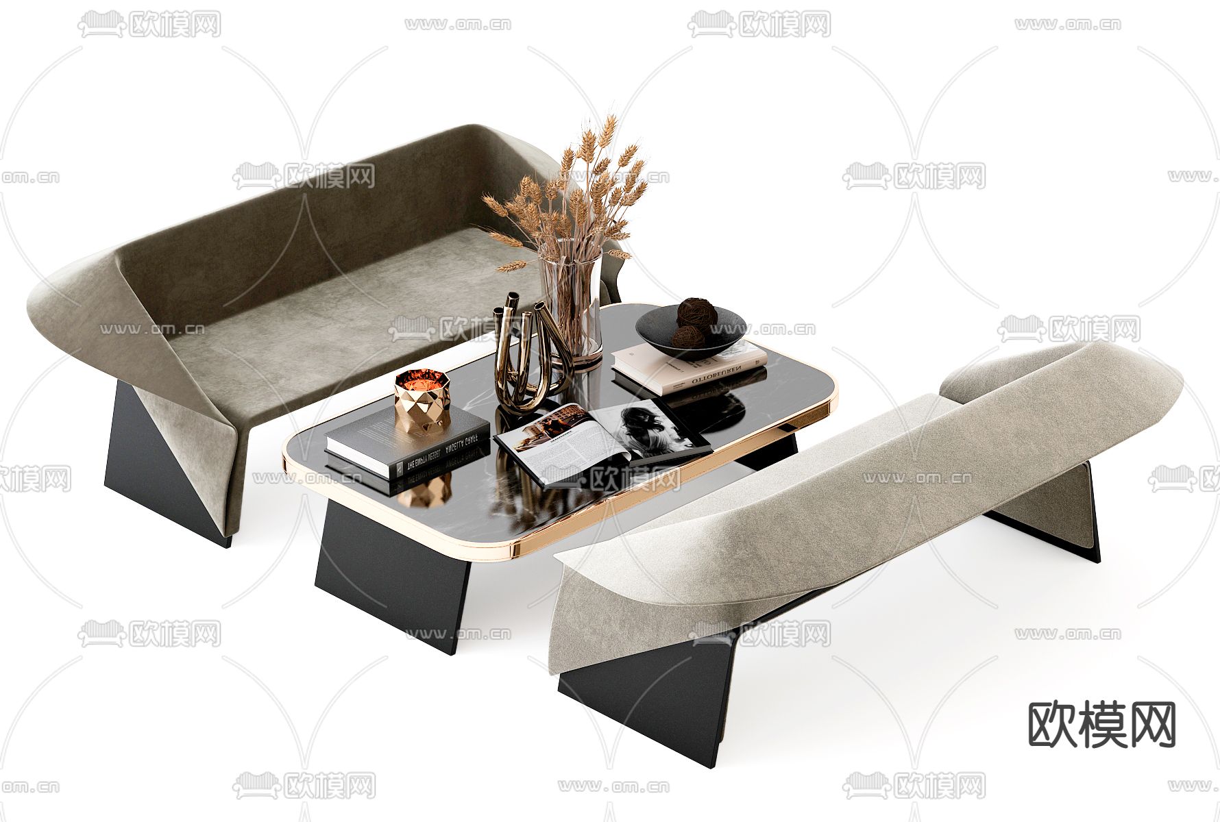 现代卡座办公沙发3d模型下载