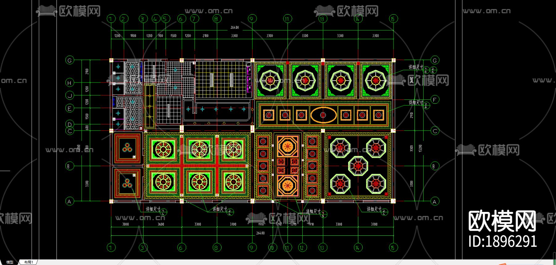 藏式咖啡厅CAD施工图下载（渲染图4）