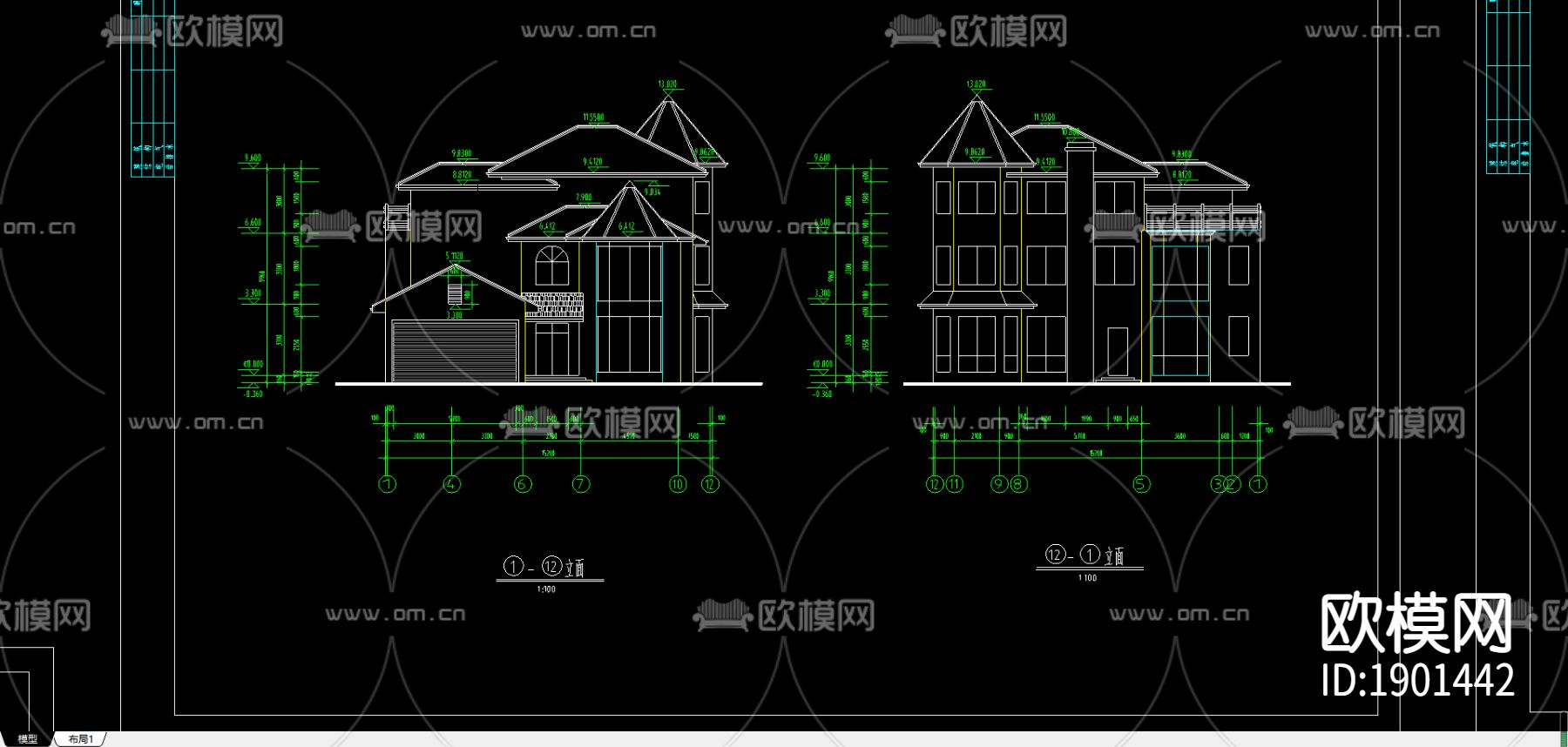 10号别墅建筑cad施工图下载（渲染图3）