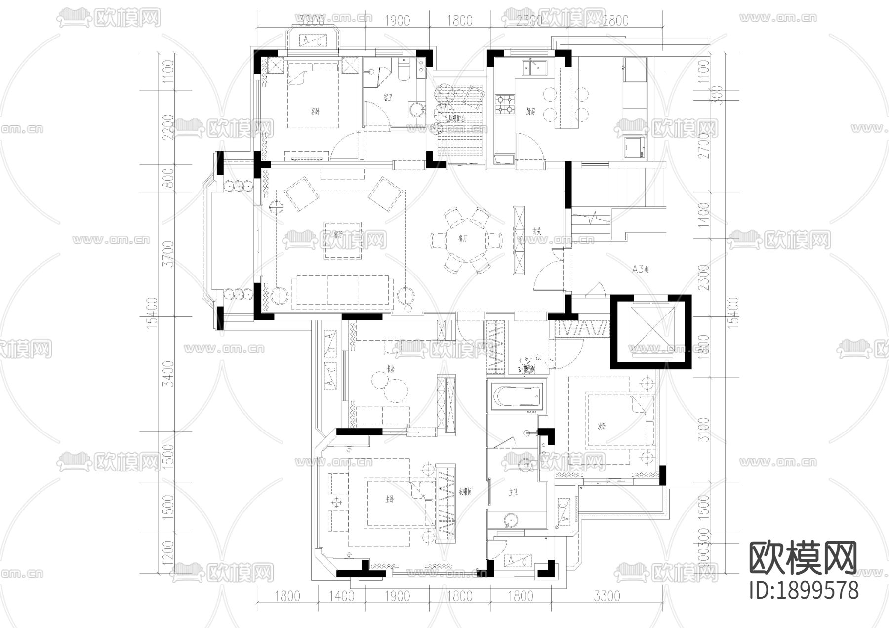 新古典家居cad施工图下载（渲染图1）