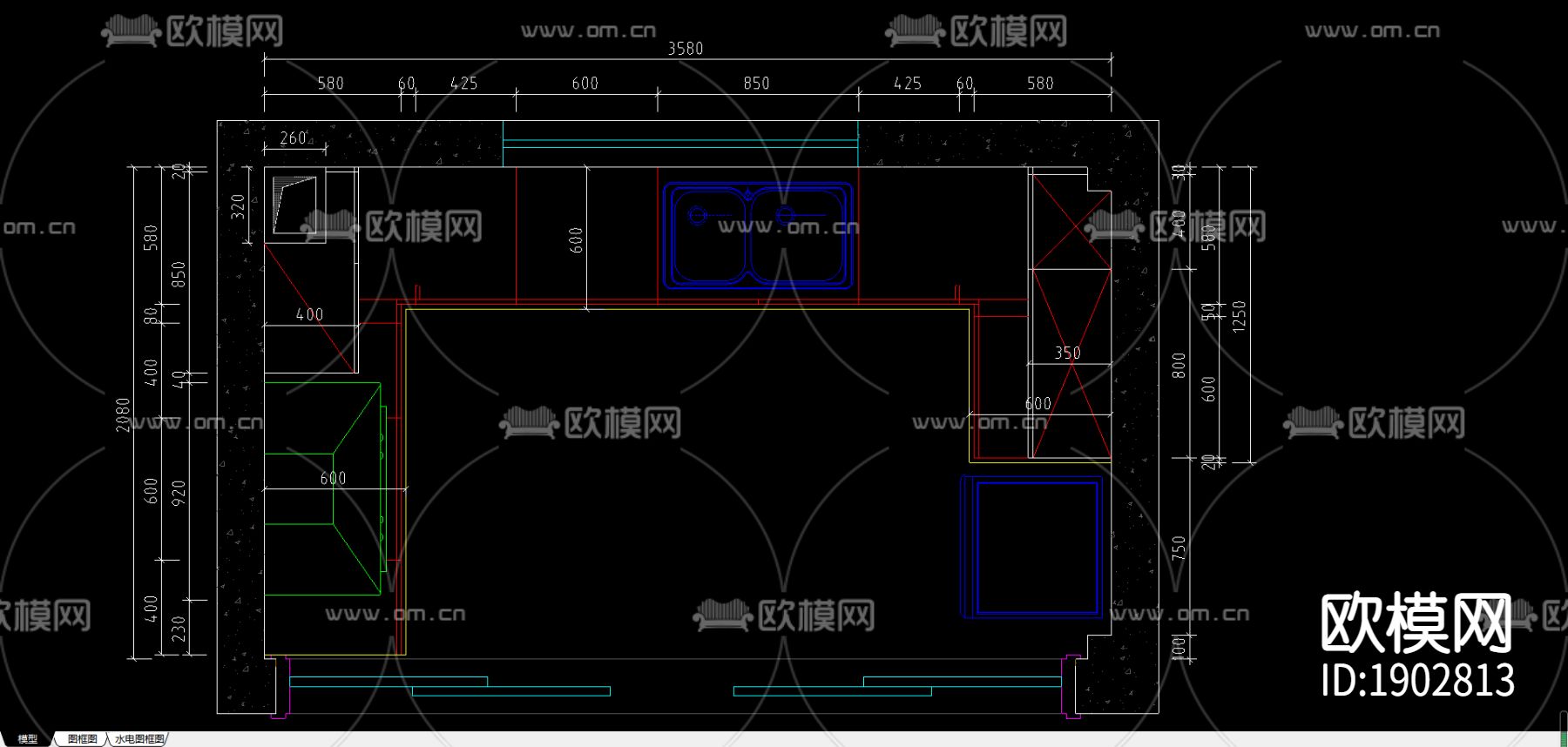 橱柜cad图库下载（渲染图1）
