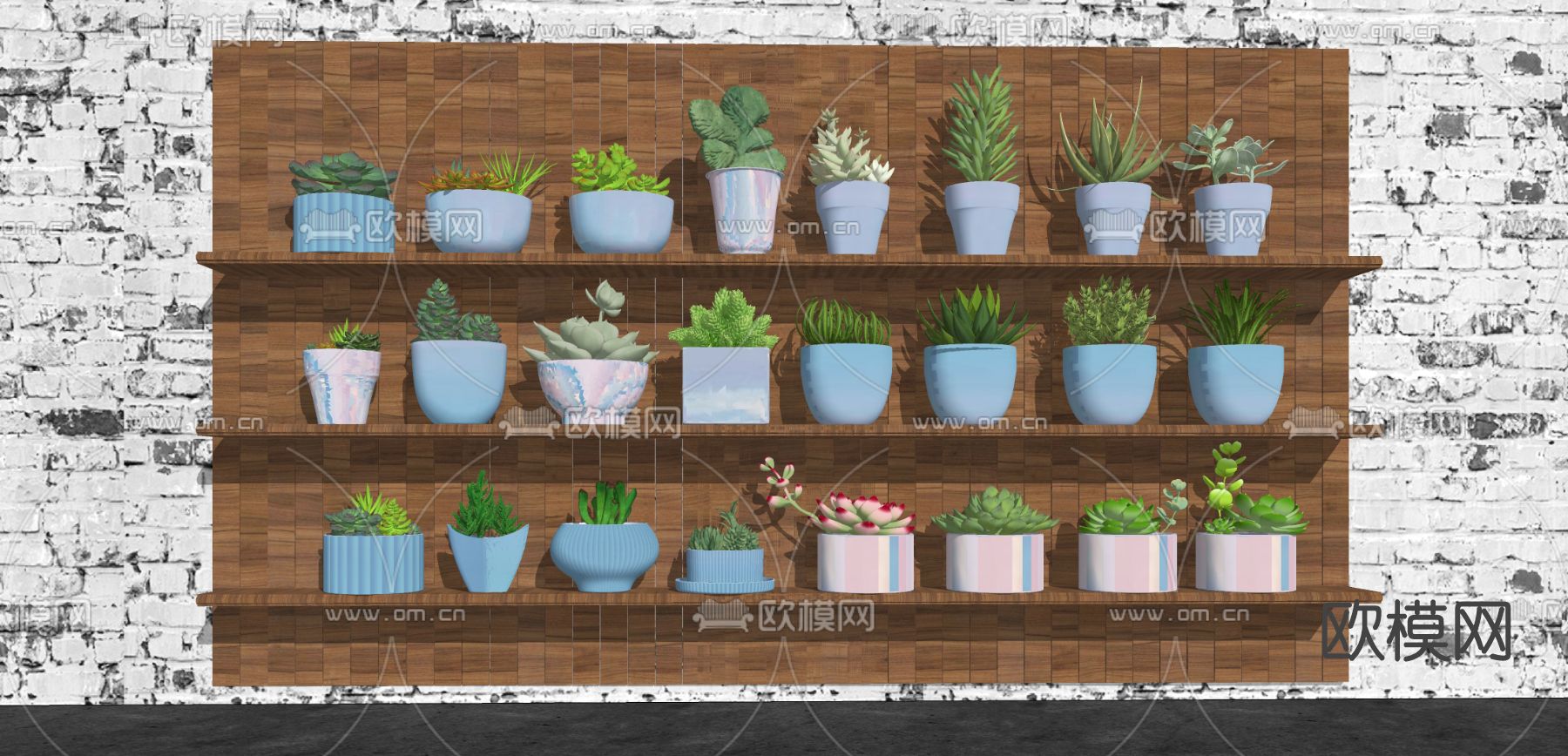 现代多肉植物盆栽su模型下载