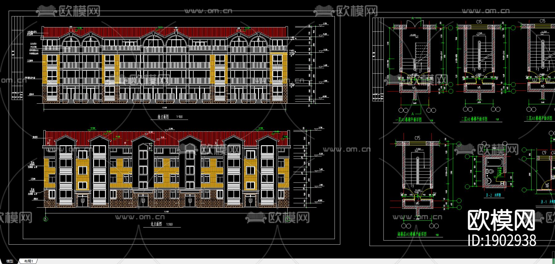 别墅cad施工图下载（渲染图2）