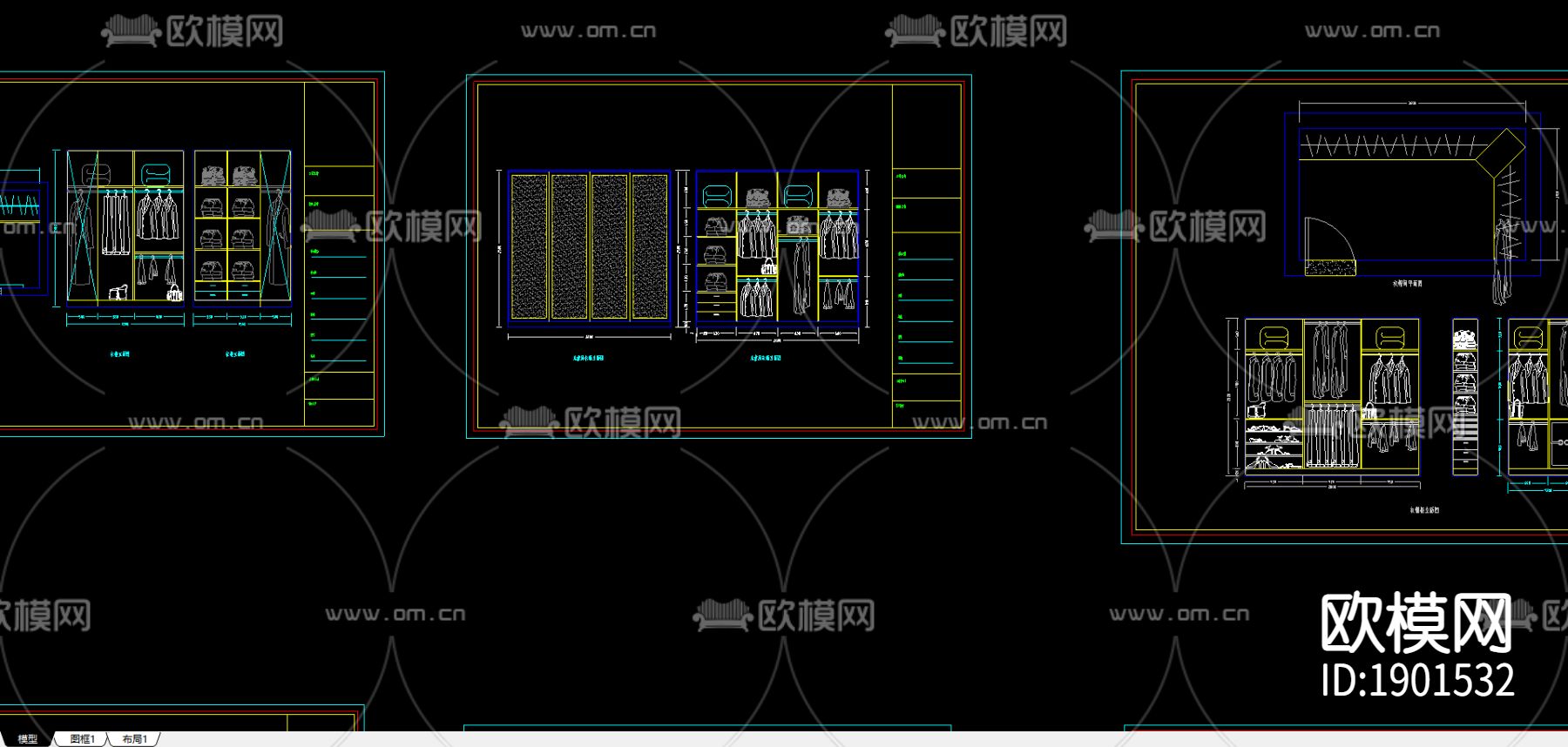 衣柜cad立面尺寸图下载（渲染图1）
