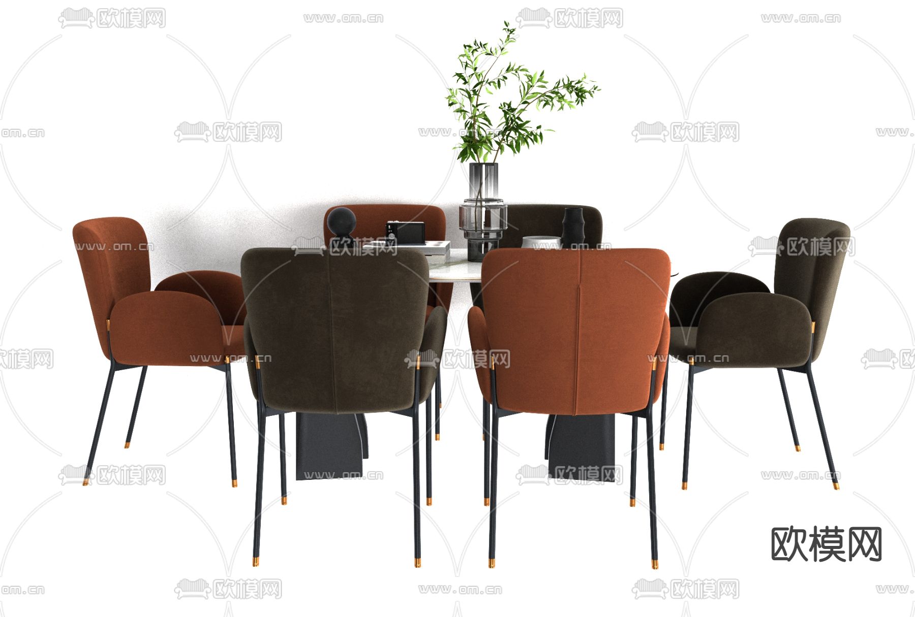 现代大理石餐桌椅免费3d模型下载