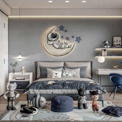  现代卧室儿童房su模型 