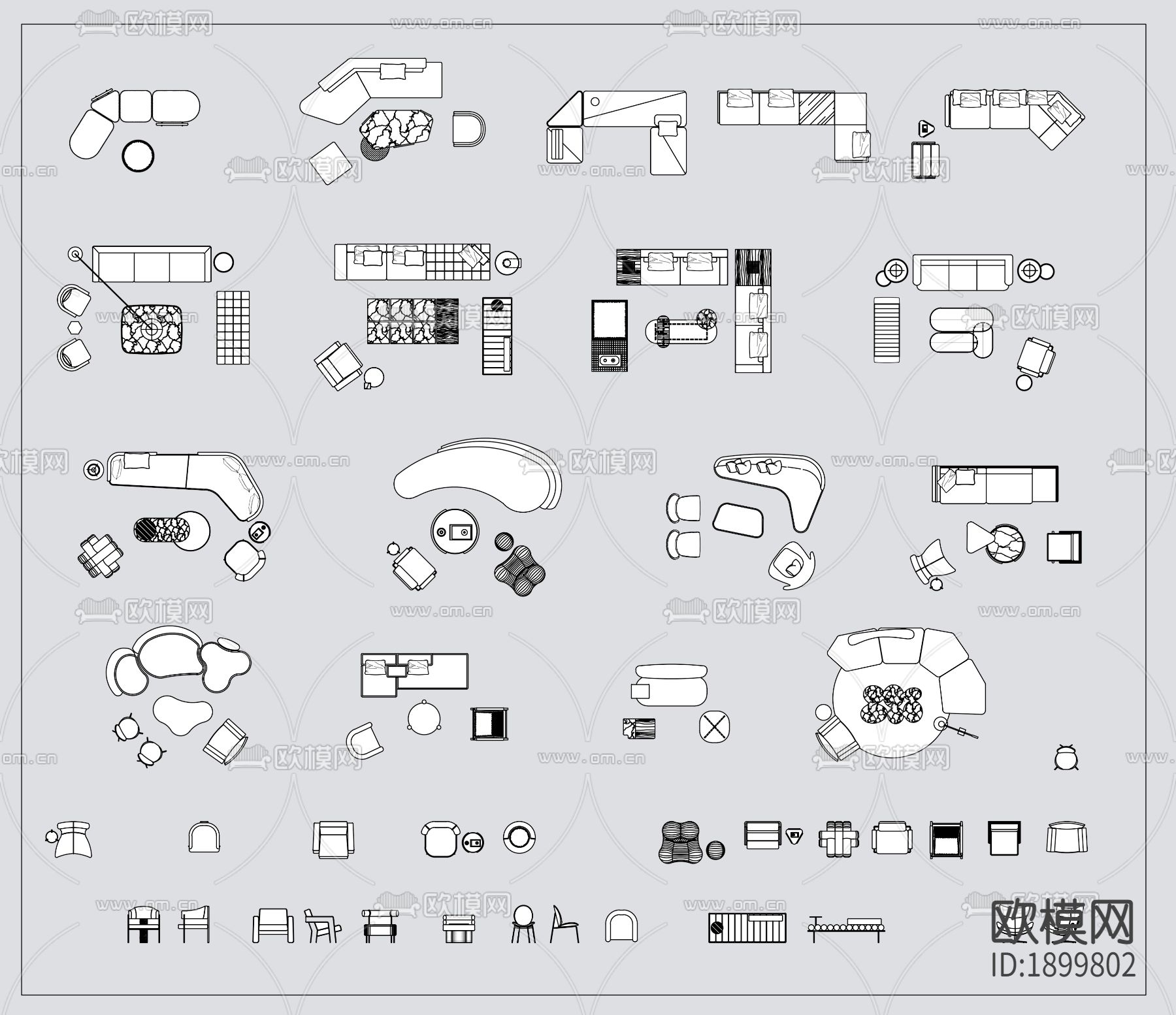 现代异形沙发cad图库下载