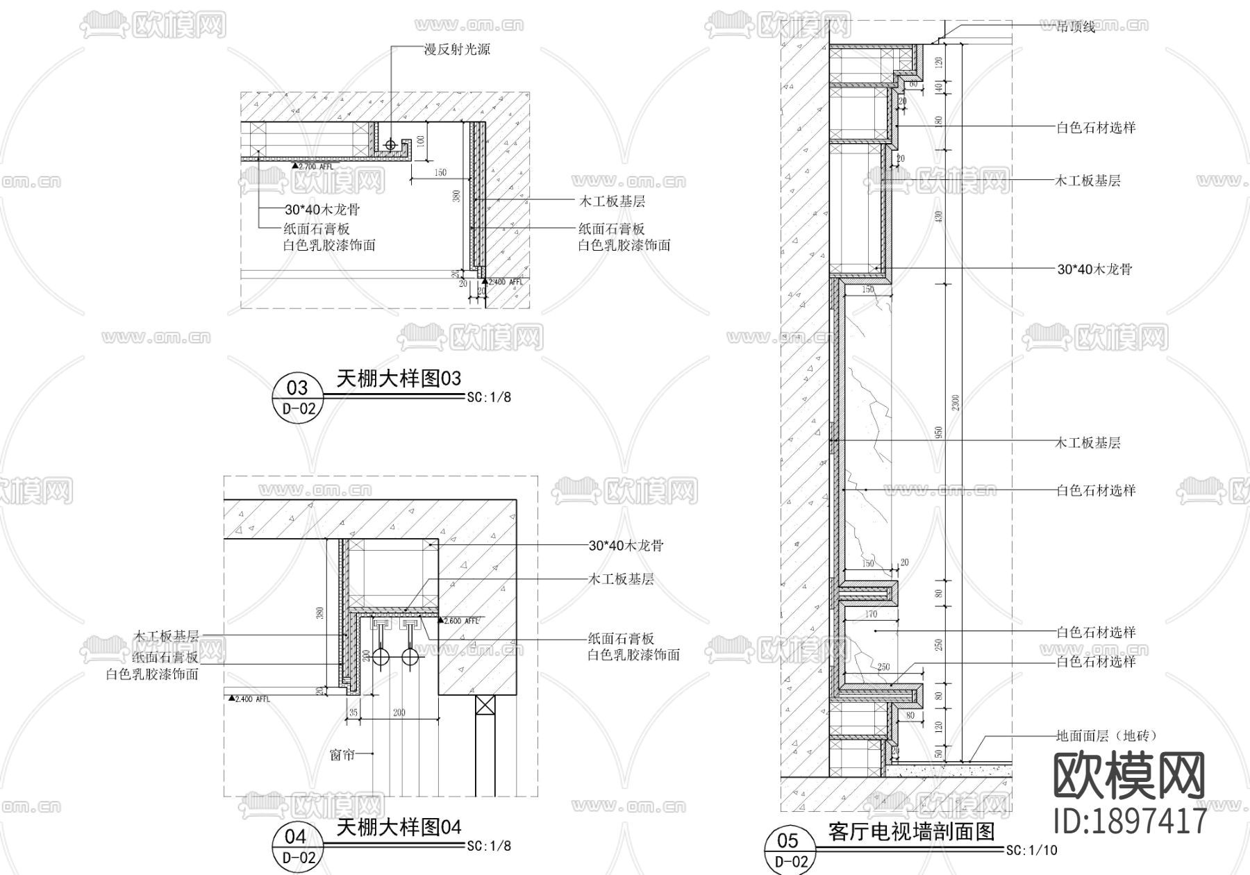 110㎡大平层现代美式私宅家装CAD施工图下载（渲染图8）