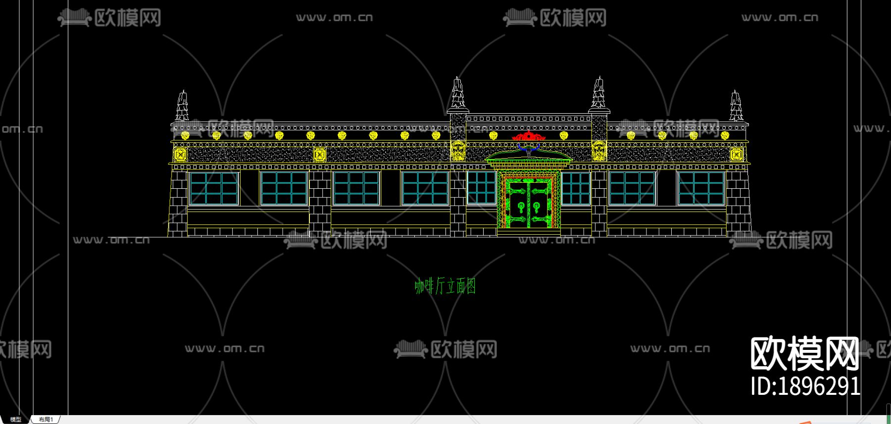 藏式咖啡厅CAD施工图下载（渲染图1）