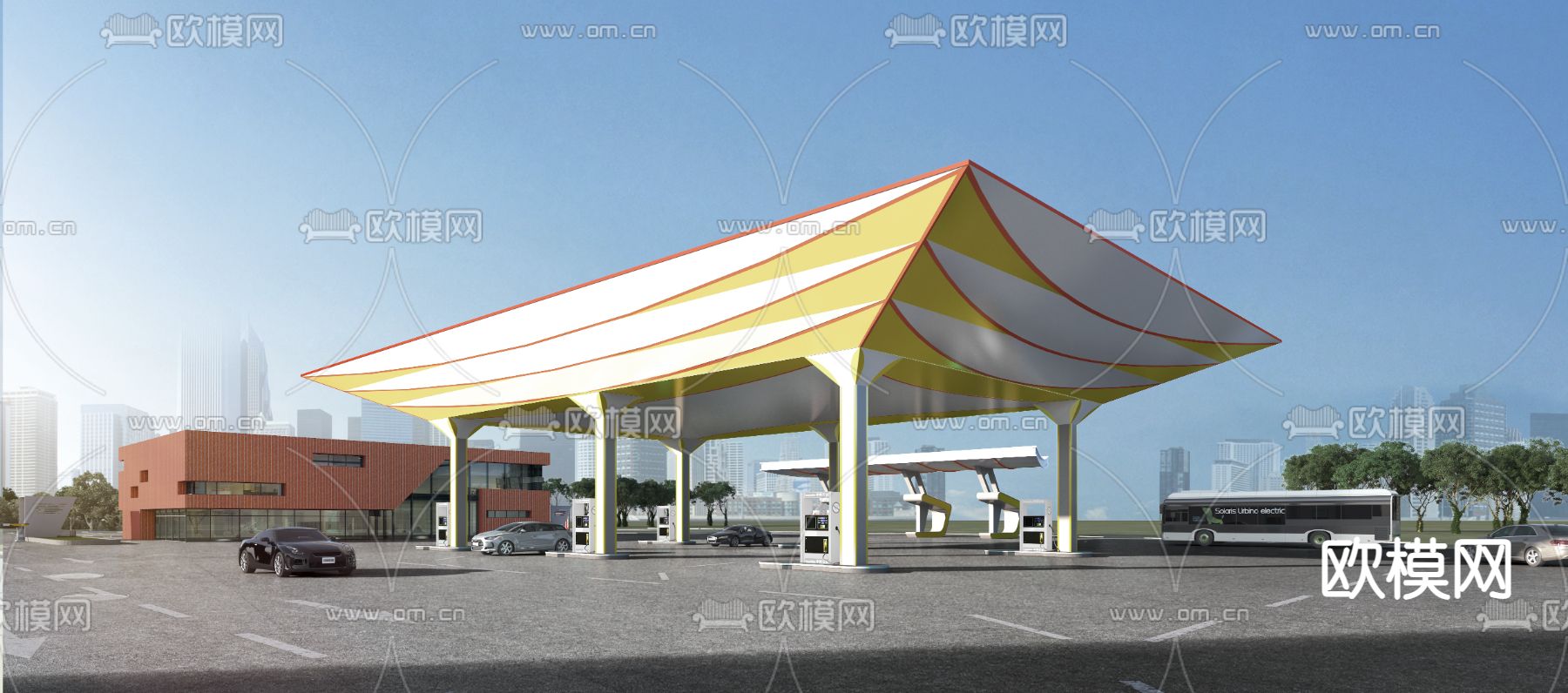 现代加油站3d模型下载