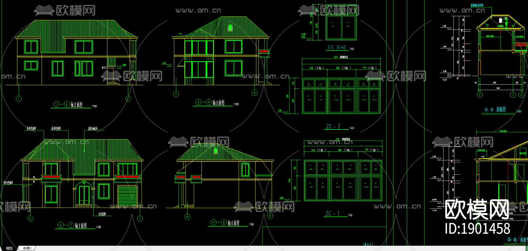 别墅住宅cad施工图下载（渲染图4）