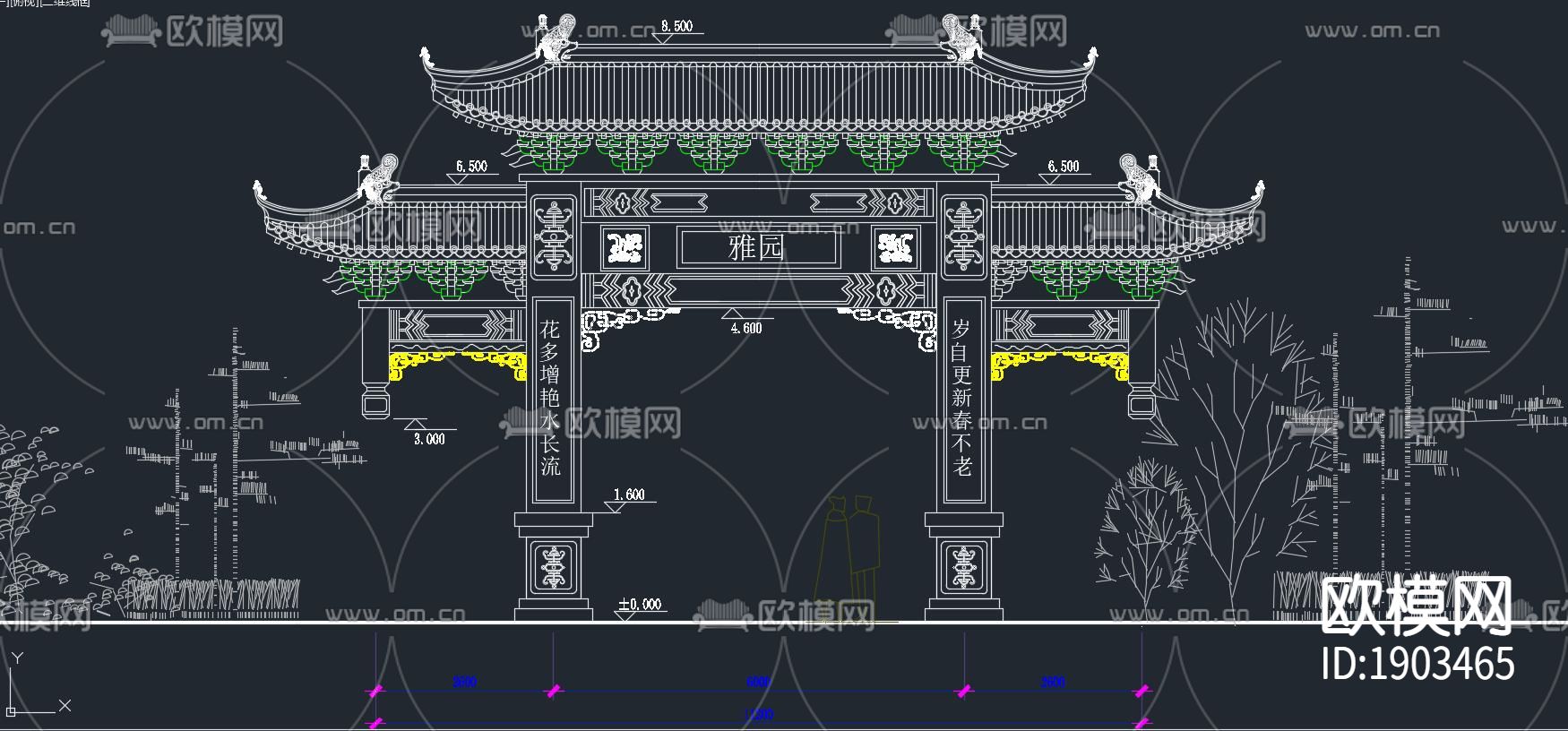 中式古牌坊建筑cad施工图下载