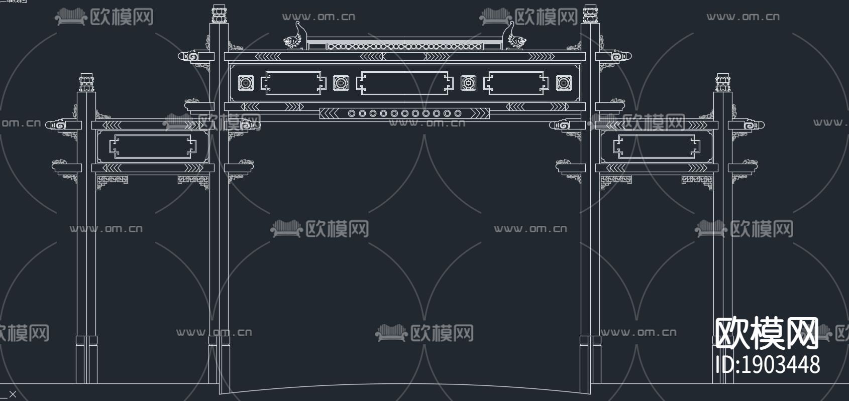 中式古牌坊建筑cad施工图下载（渲染图1）