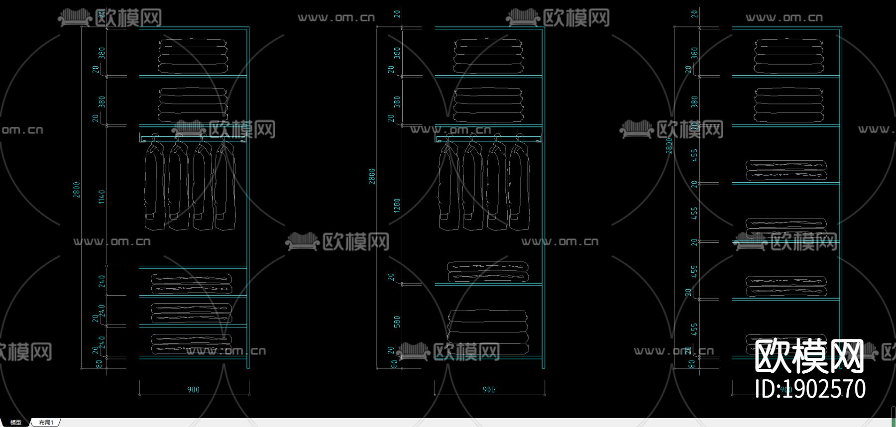 高2.8m衣柜节点大样下载（渲染图2）