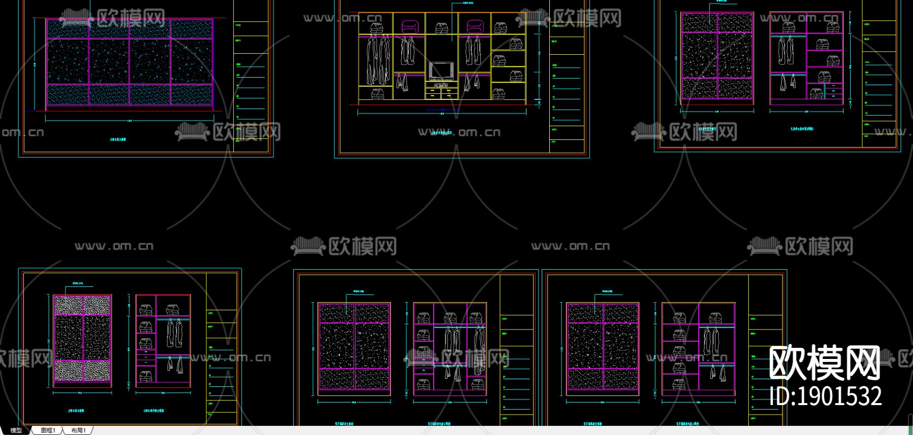 衣柜cad立面尺寸图下载（渲染图3）