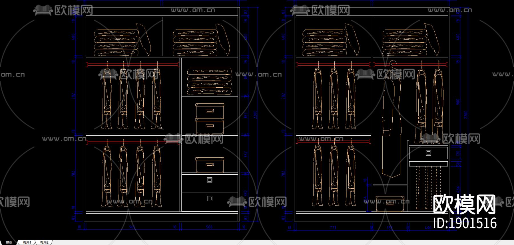衣柜cad立面尺寸图下载（渲染图2）