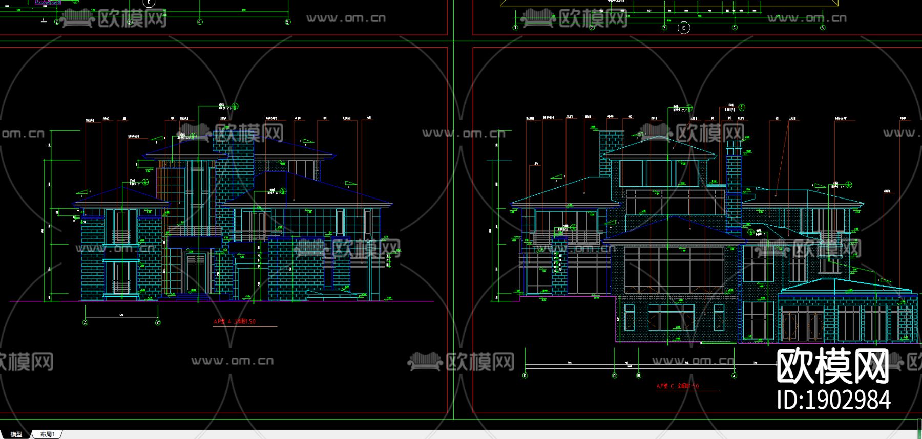 别墅cad施工图下载（渲染图1）