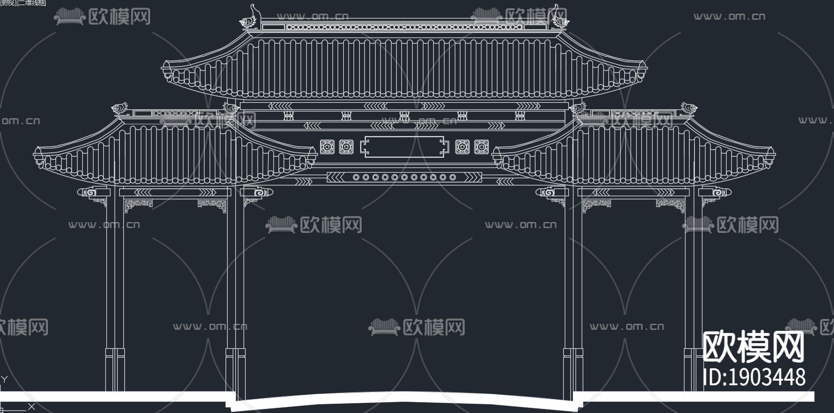 中式古牌坊建筑cad施工图下载（渲染图2）