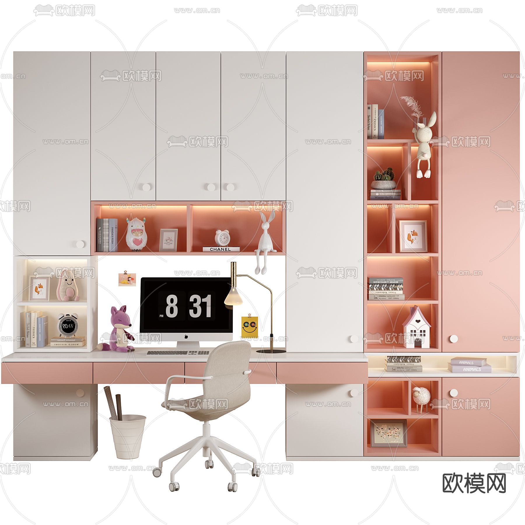 现代儿童书桌书柜3d模型