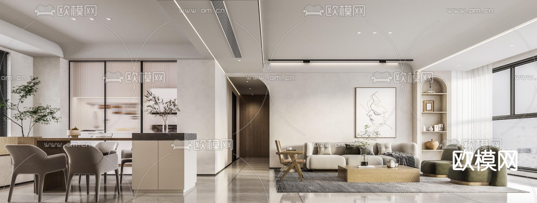 现代客厅餐厅3d模型