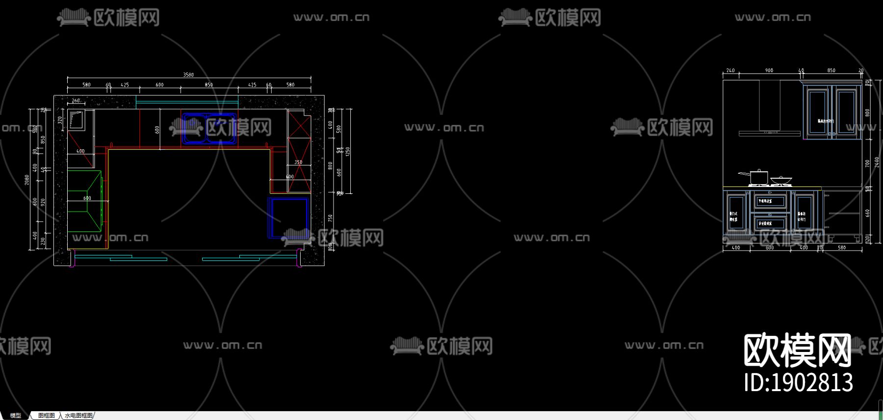 橱柜cad图库下载（渲染图2）