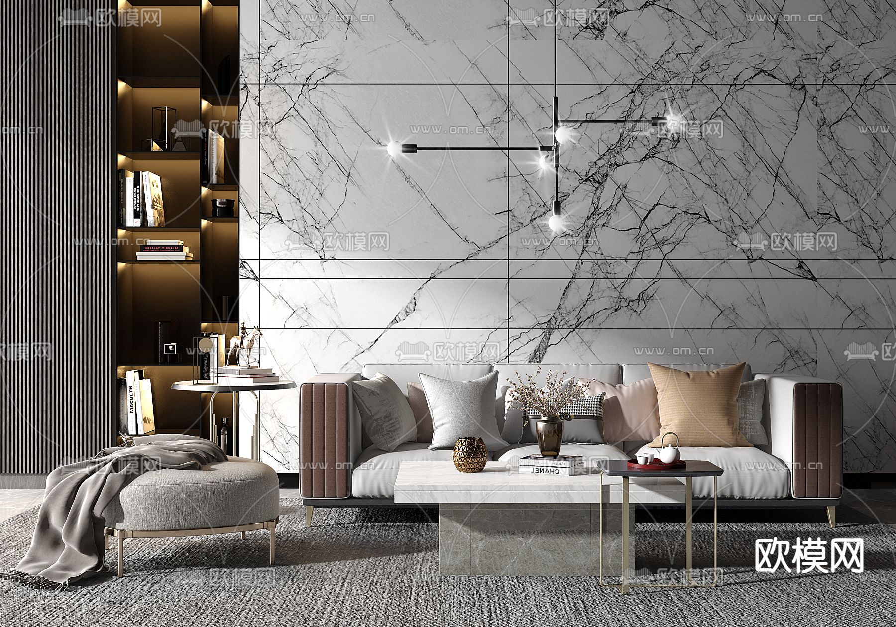 现代轻奢多人沙发su模型下载