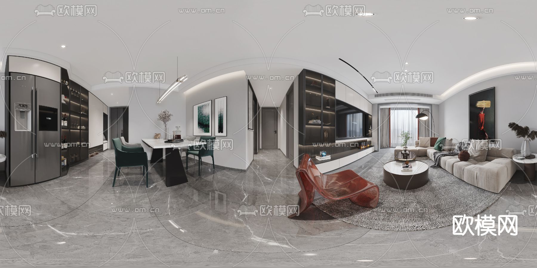 现代客餐厅vr全景3d模型