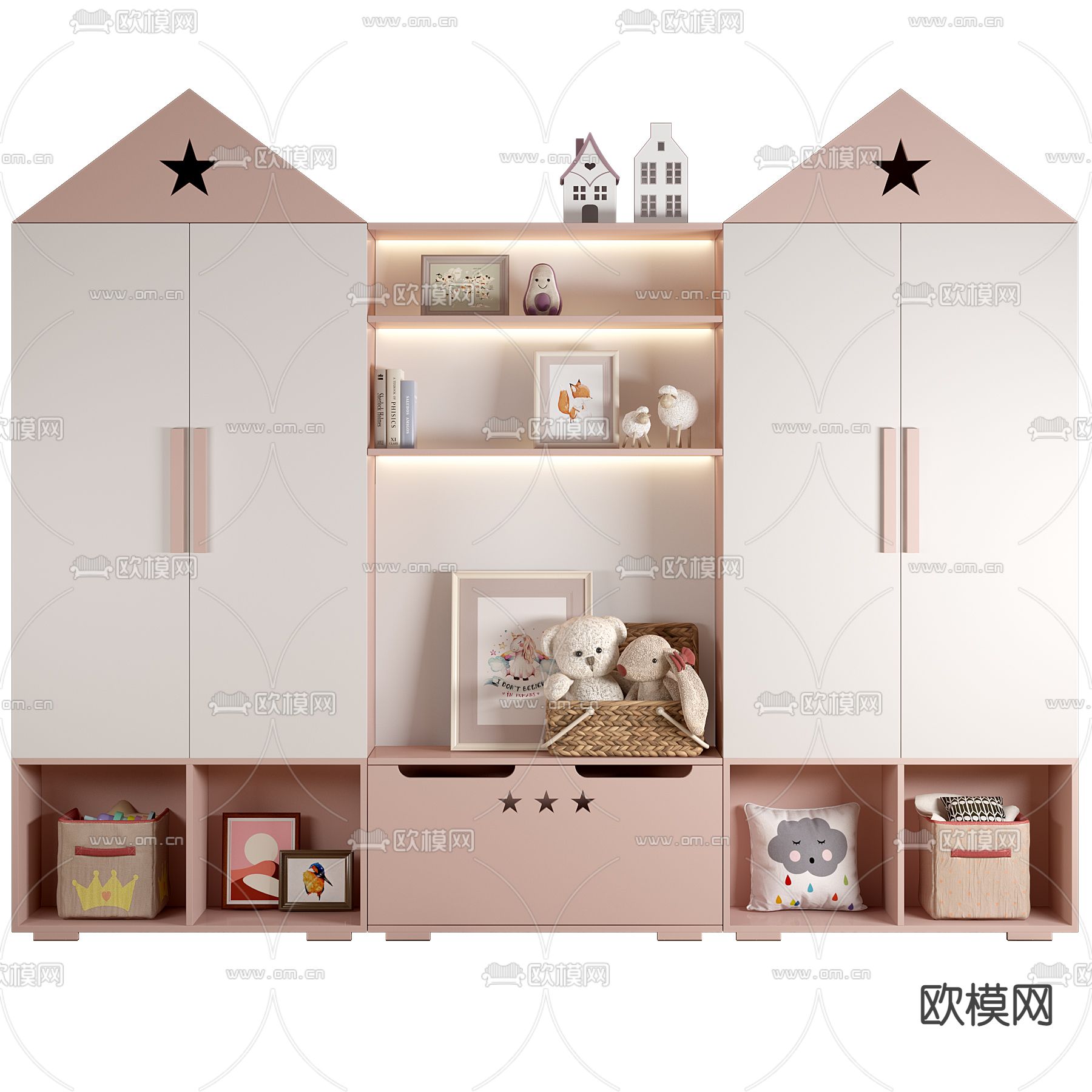 现代儿童书柜玩具柜3d模型