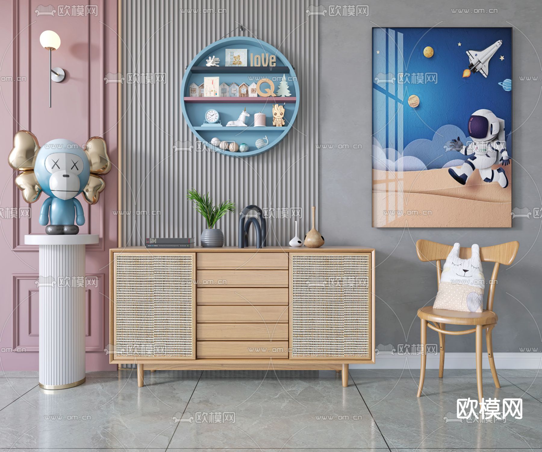 北欧原木边柜3d模型下载（渲染图1）