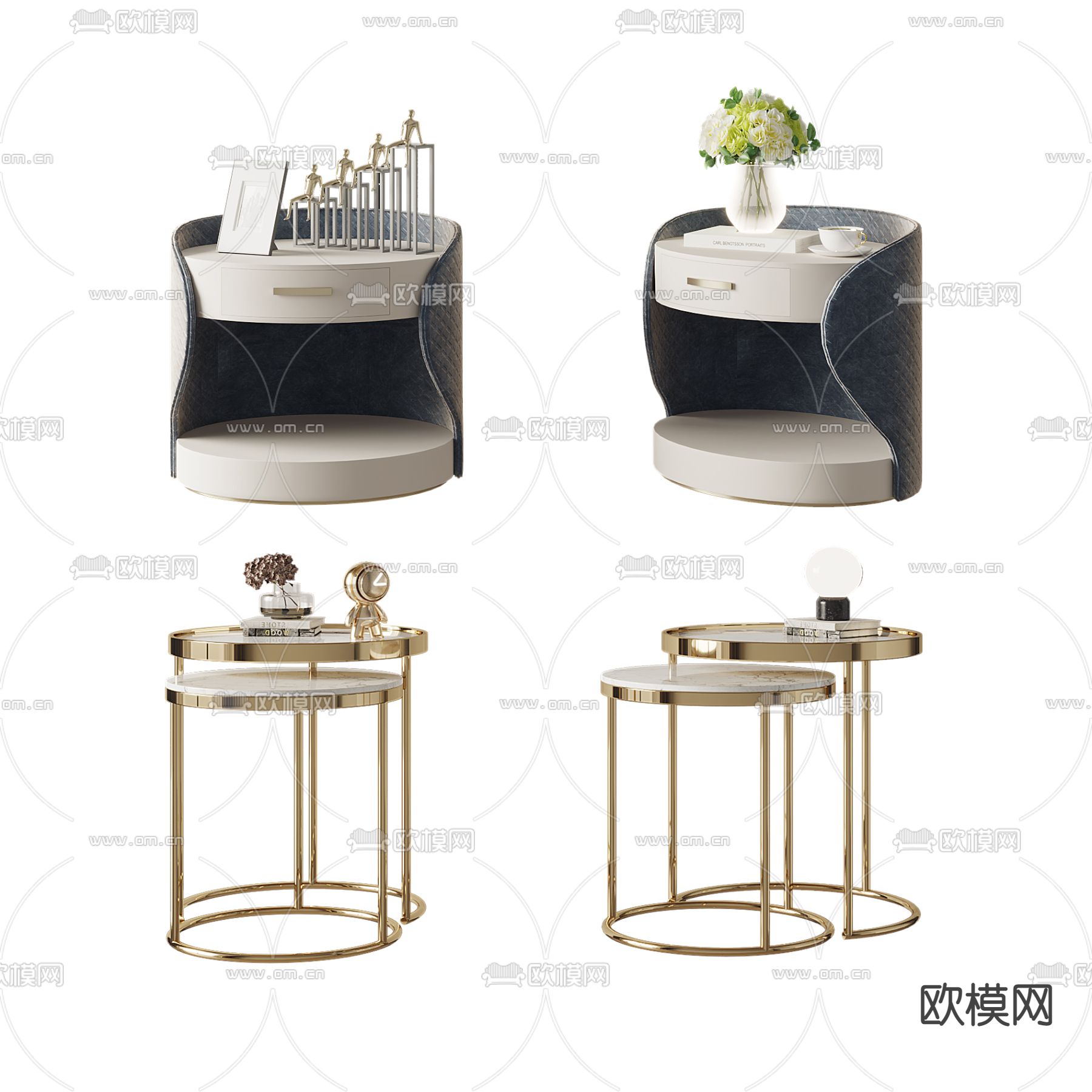 现代轻奢床头柜3d模型下载