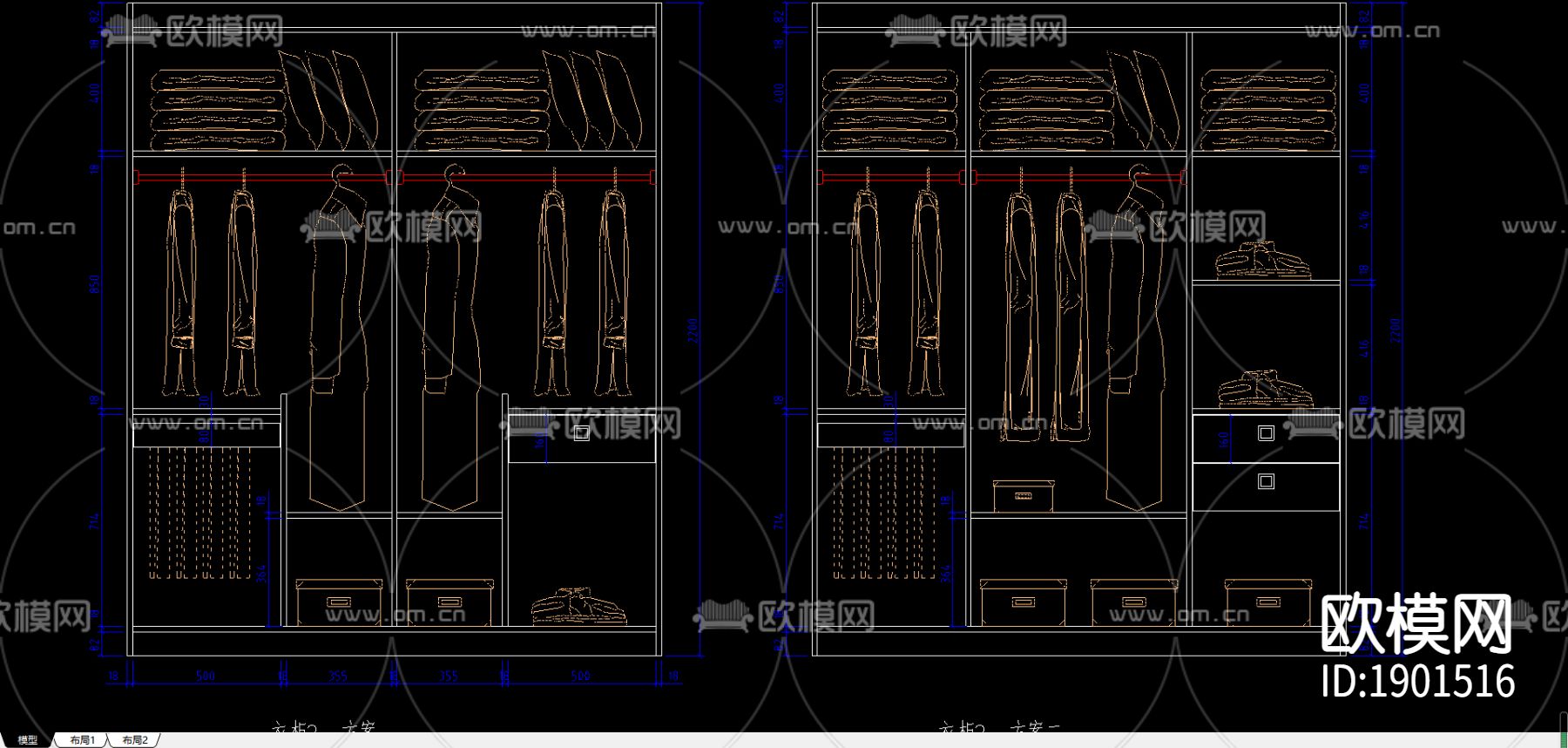 衣柜cad立面尺寸图下载（渲染图3）