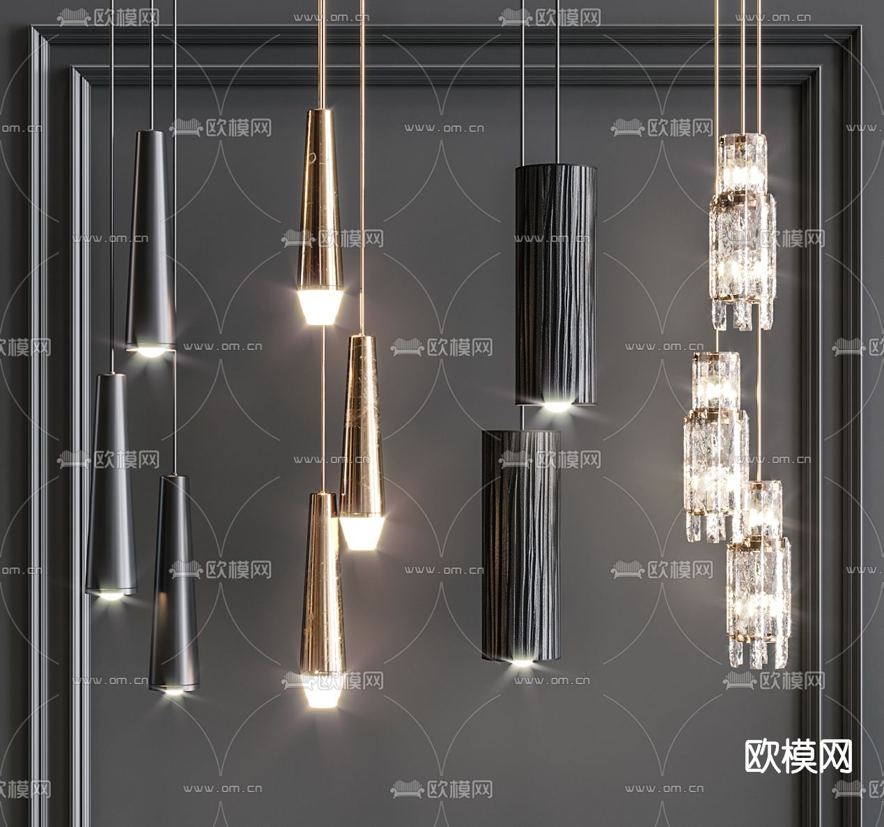 现代金属小吊灯su模型下载（渲染图1）