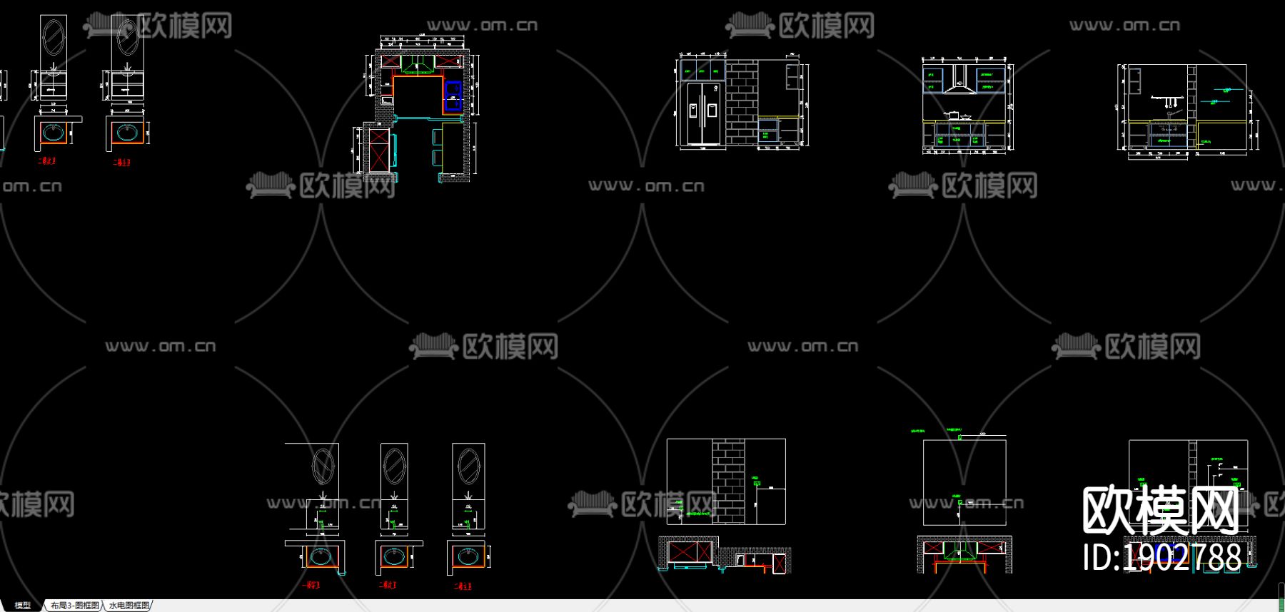 橱柜cad图库下载（渲染图2）