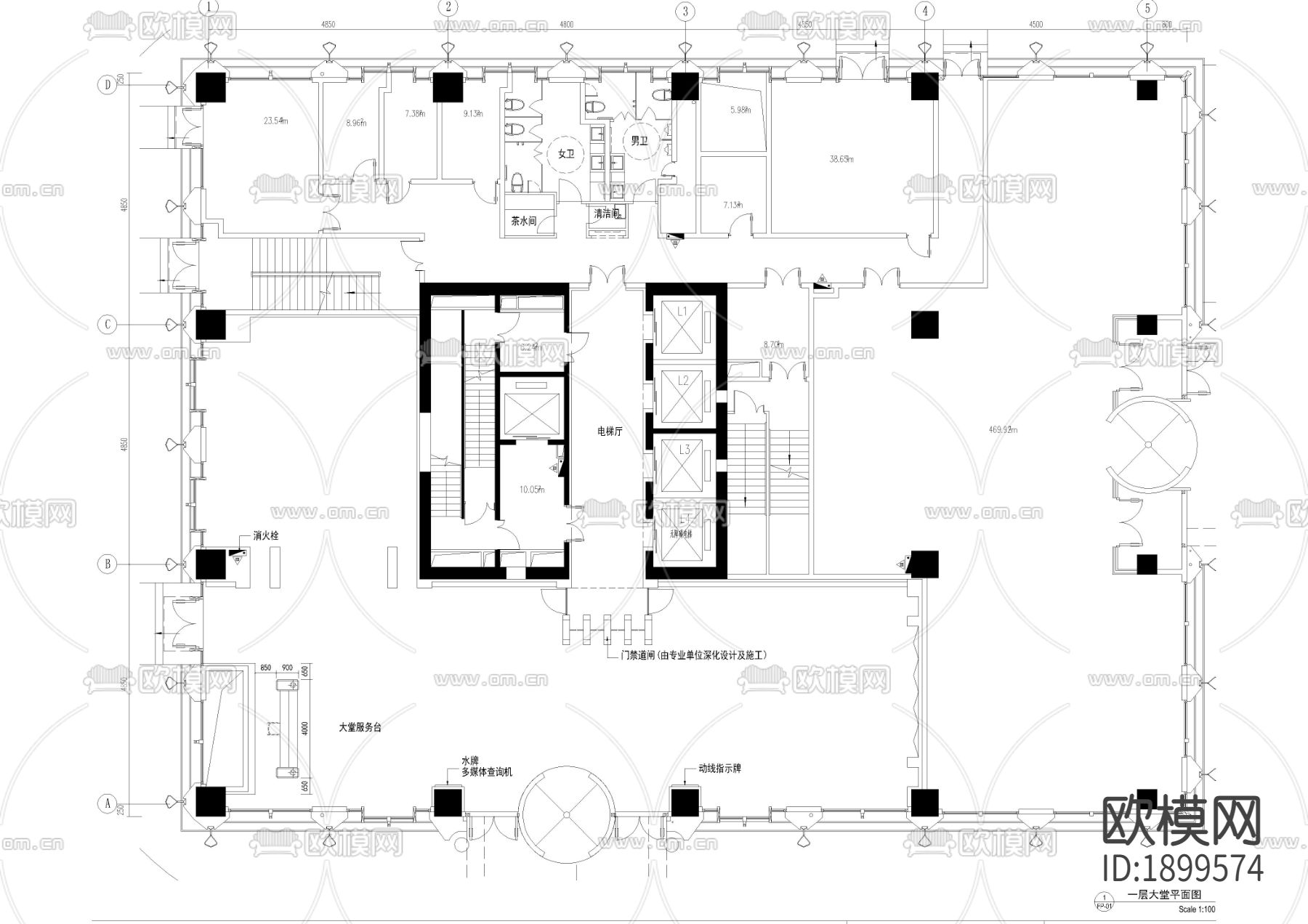 首层豪华大堂平面图下载（渲染图1）