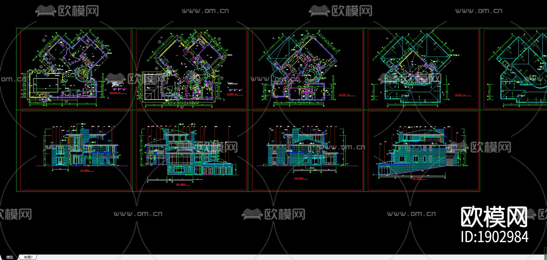 别墅cad施工图下载（渲染图2）