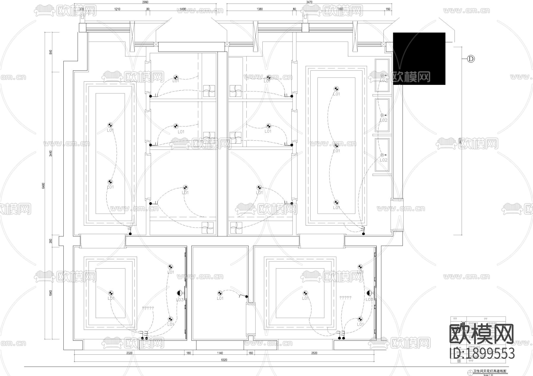 公区卫生间cad图库下载（渲染图3）
