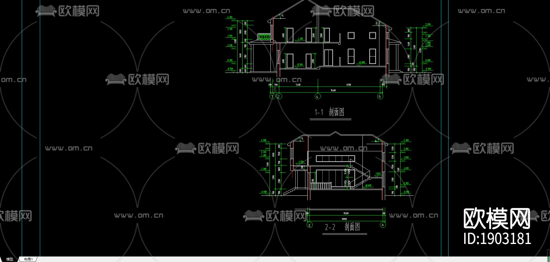 别墅住宅cad施工图下载（渲染图2）