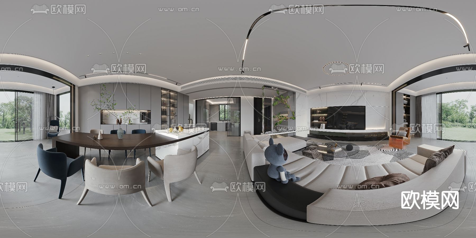 现代客餐厅cr全景3d模型