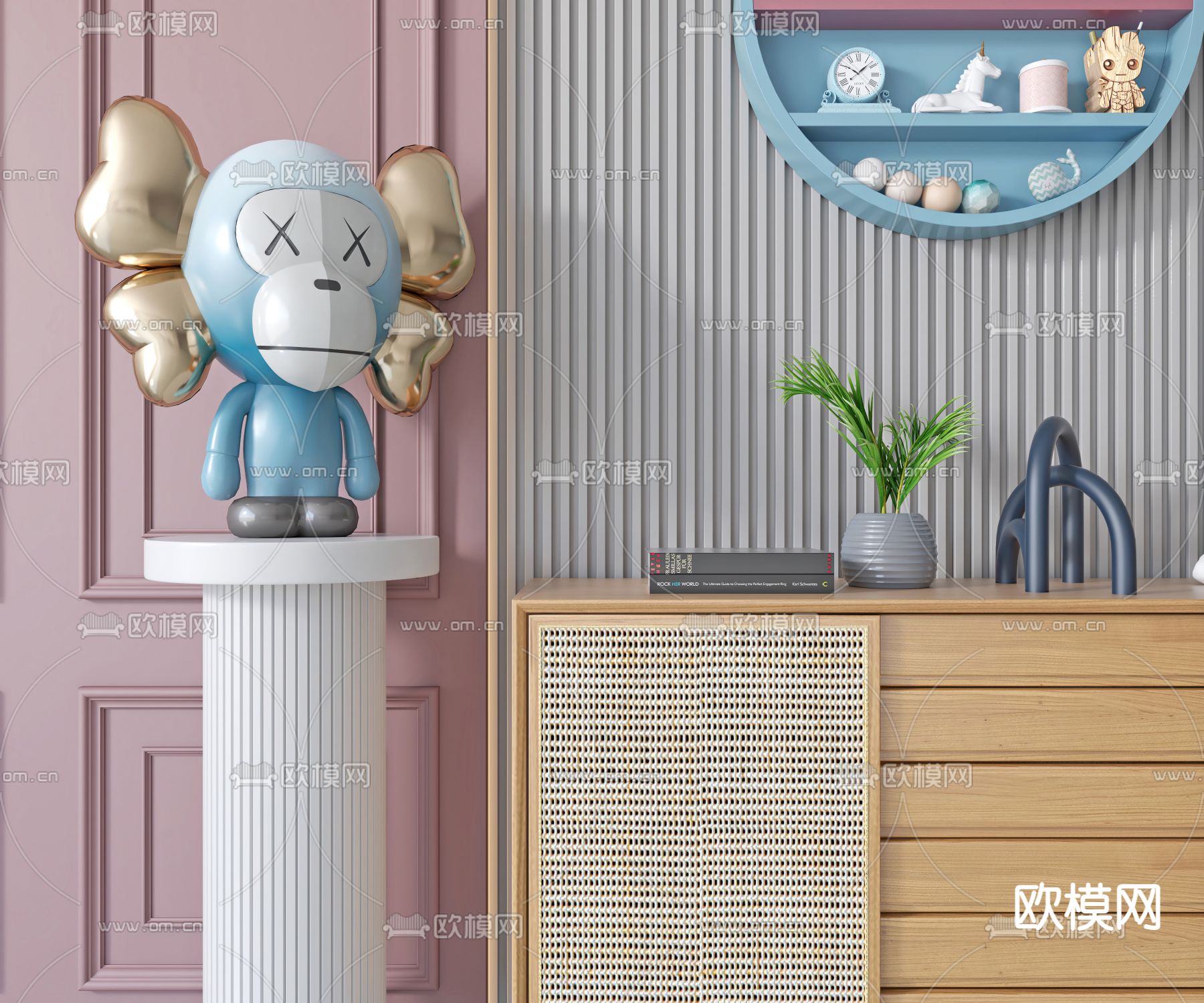 北欧原木边柜3d模型下载（渲染图2）