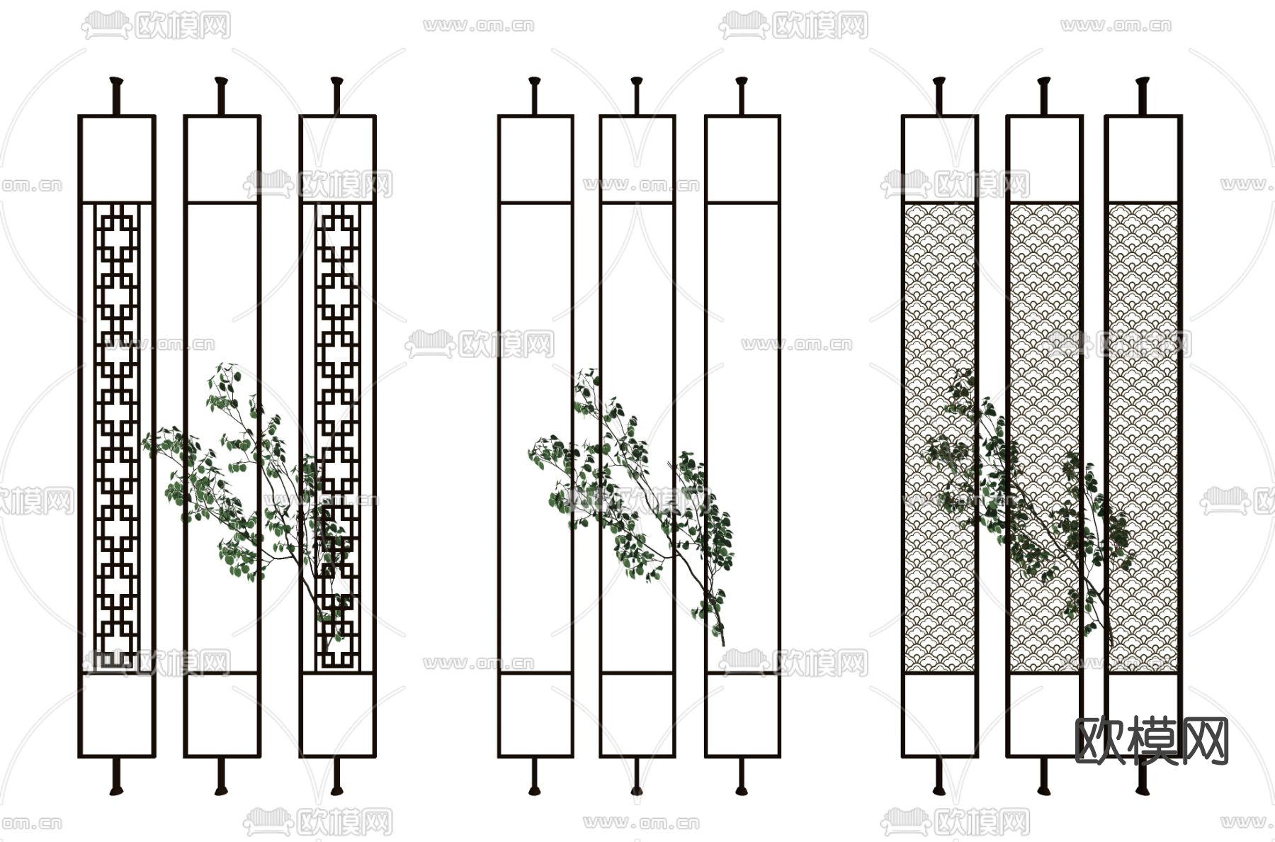 新中式花格屏风隔断su模型下载