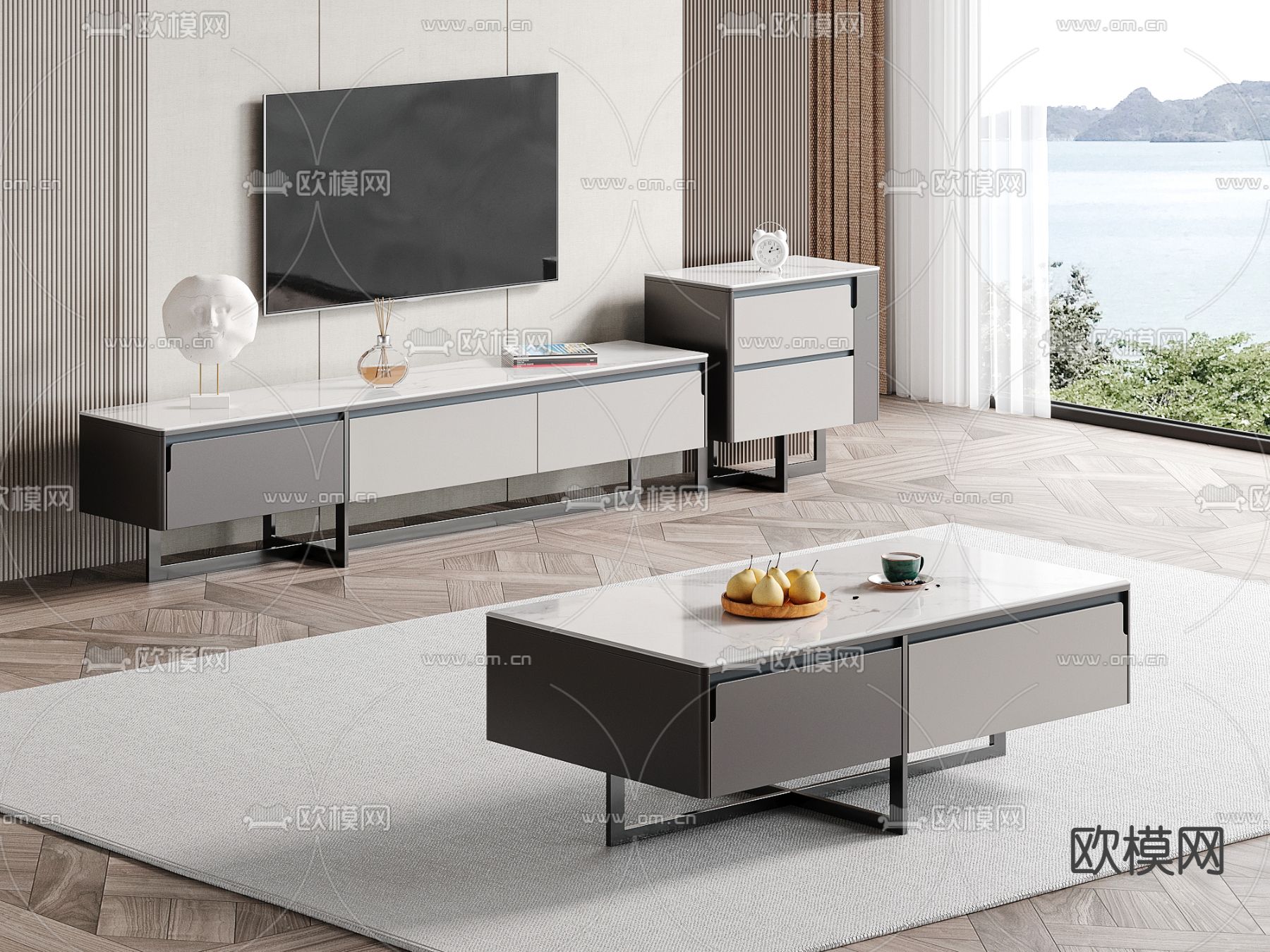 现代电视柜茶几3d模型下载