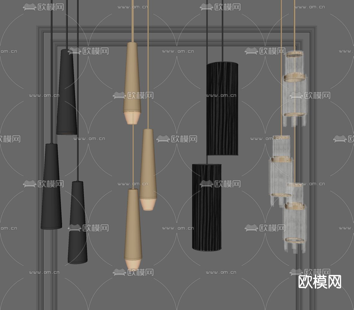 现代金属小吊灯su模型下载（渲染图2）