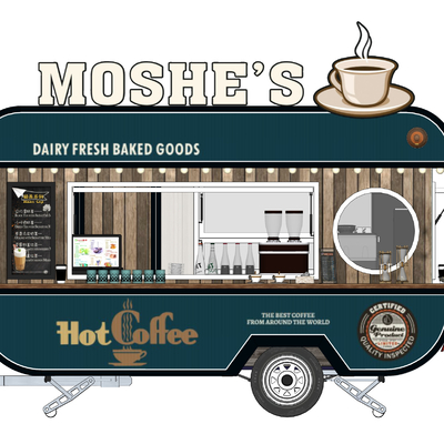  现代餐车移动服务亭su模型 