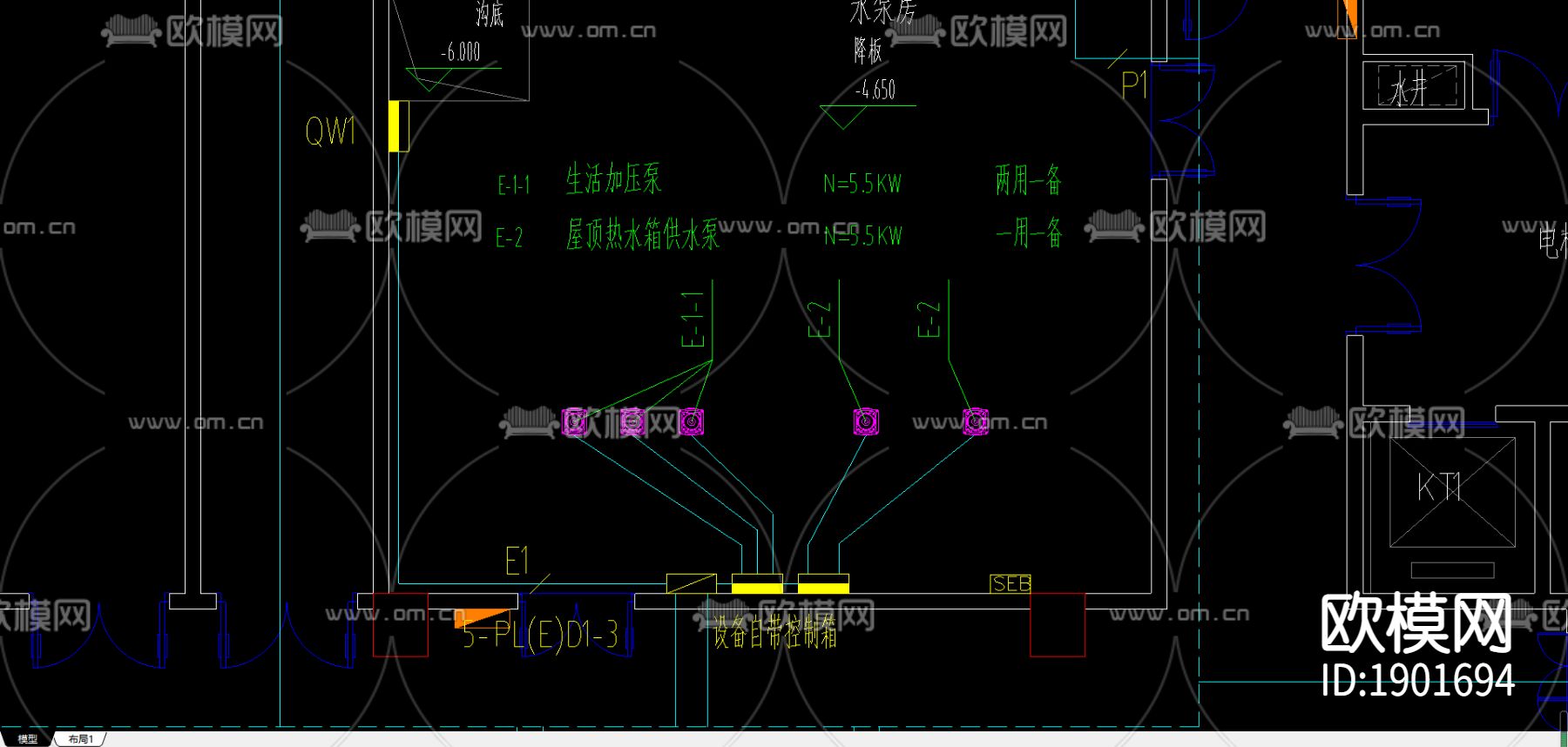 市级机关后勤服务中心cad电路布置图下载（渲染图2）