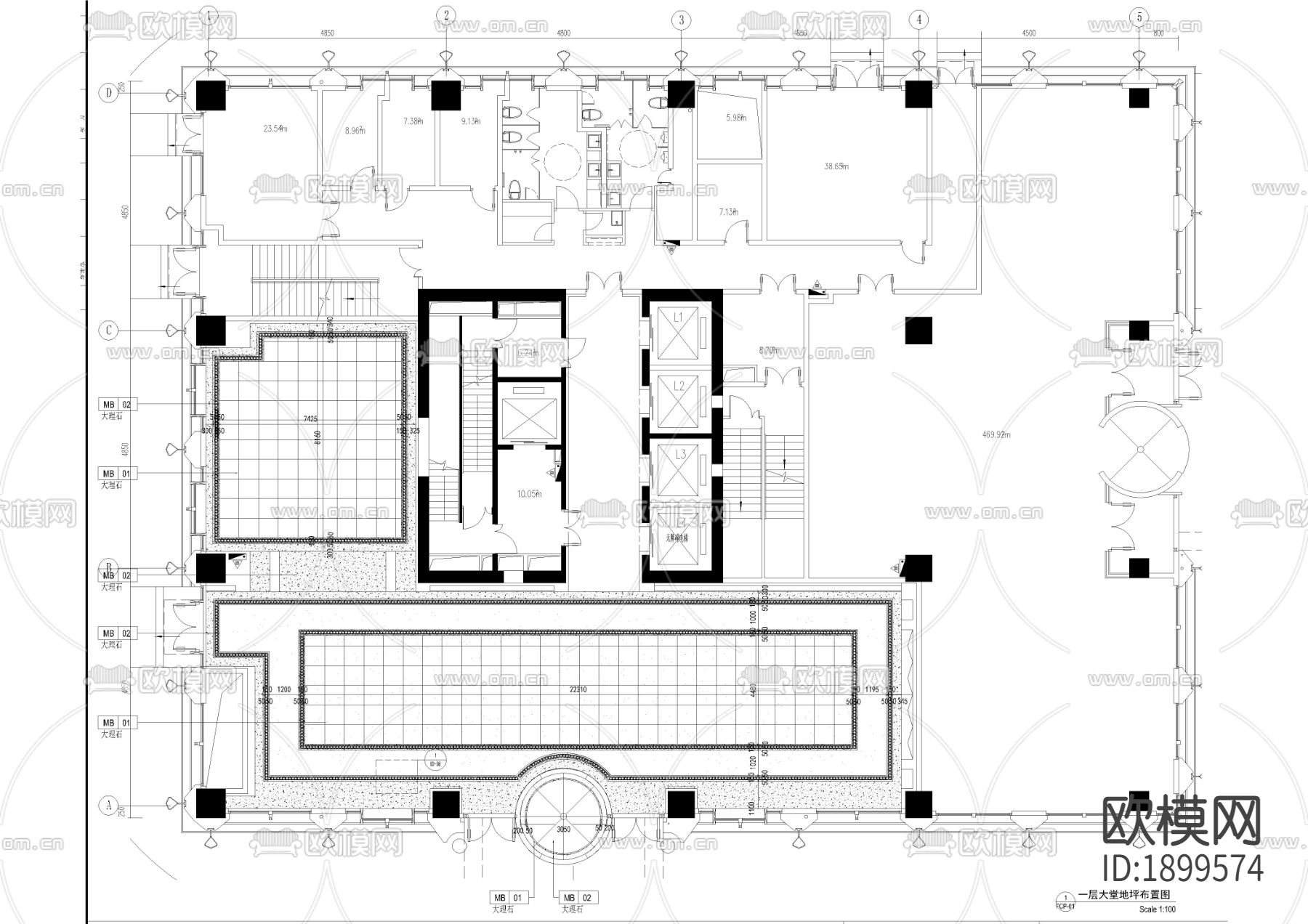 首层豪华大堂平面图下载（渲染图3）